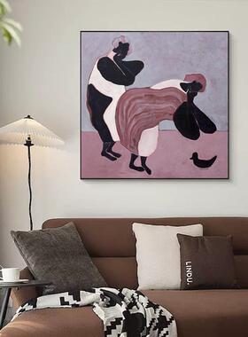 多巴胺轻奢小众民宿背景墙卧室房间装饰画床头正方形肌理感挂画