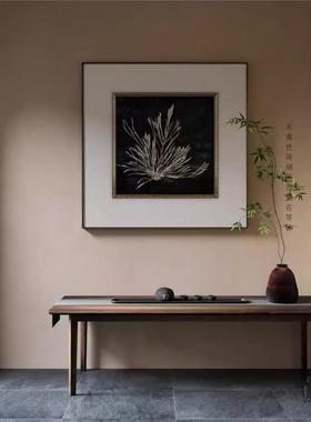 新中式黑色抽象中古风植物进门玄关客厅装饰画样板房壁画方形挂画