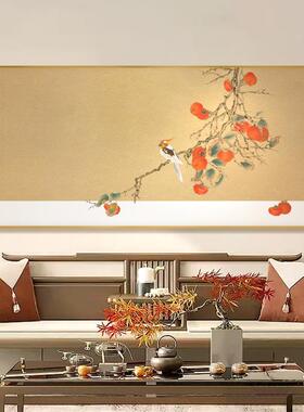 中式国风高端金箔工艺画柿柿如意客厅卧室餐厅书房花鸟好寓意挂画