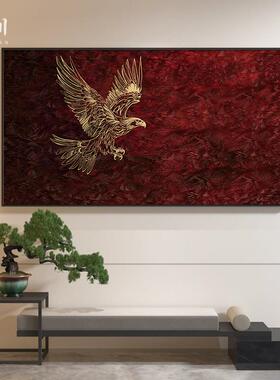 新中式红色复古茶室老鹰高级感茶室装饰画卧室床头壁画横版挂画