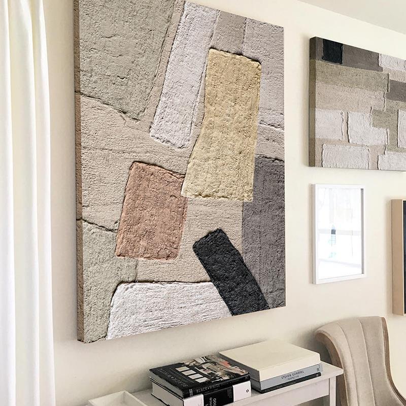 QC.ART手绘油画城市拼图北欧风卧室挂画抽象客厅沙发背景墙拼色画