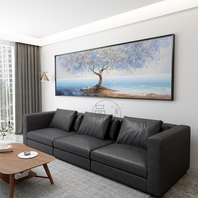 现代轻奢唯美发财树沙发背景墙装饰画横版高级感客厅挂画餐厅挂画图片