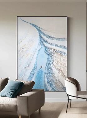 客厅装饰画现代蓝色冰川简约小众沙发背景墙壁画抽象肌理玄关挂画