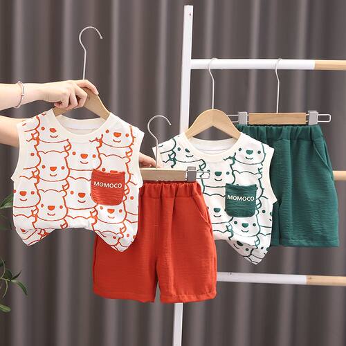 男童背心短裤套装夏季2024新款洋气宝宝无袖衣服儿童帅气两件套潮