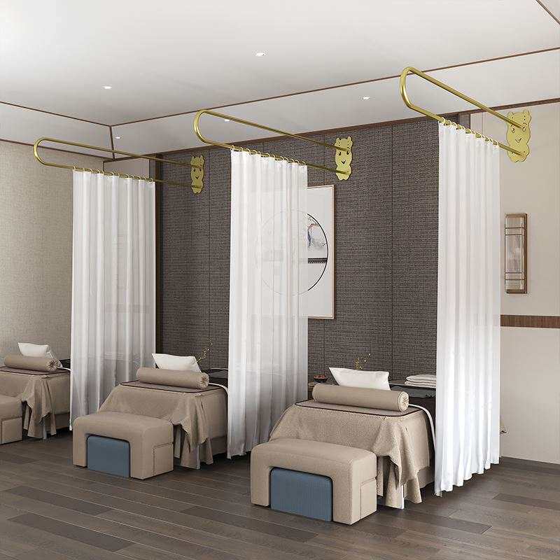 隔断帘高档屏风美容院隔间拉帘养生馆纱帘透光不透人u型长支床围