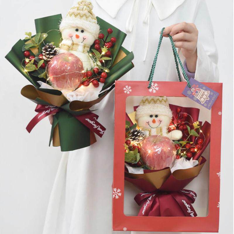 圣诞节苹果平安夜礼物包装纸创意包花纸花束套装diy材料包含教程