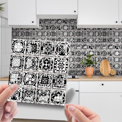 黑白花纹马赛克瓷砖楼梯贴纸遮丑美化装饰翻新自粘防水卫生间墙贴