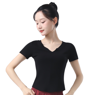 舞蹈练功服上衣成人练功裤形体服女夏舞蹈服季套装黑色训练上衣