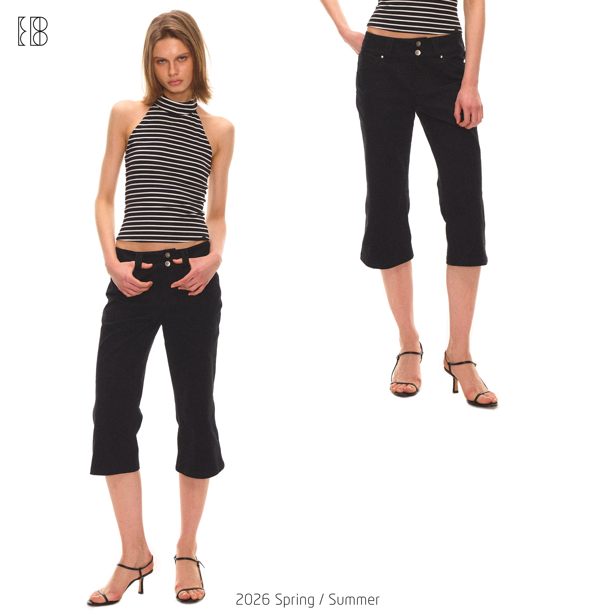 EVISTUB * 铆钉马蹄七分裤 * 复古卡普里微喇低腰马术裤