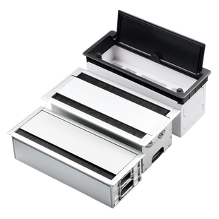 办公桌铝合金穿线盒桌面线孔盖板带毛刷桌面缓冲线盒可装插座线槽