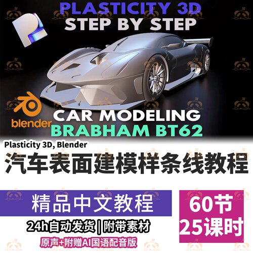 Plasticity3D汽车建模BrabhamBT62案例Blender无UV纹理化教程中级