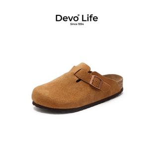 子半包情侣拖鞋 Devo 女包头休闲鞋 Life软木拖鞋 真皮复古外穿拖鞋