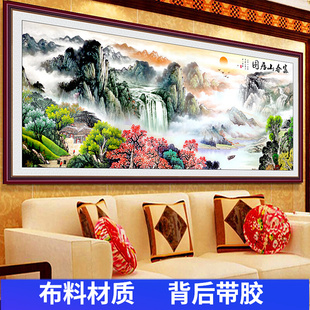 国画富春山居图墙布自粘山水画墙贴客厅沙发背景墙装饰画2023新款