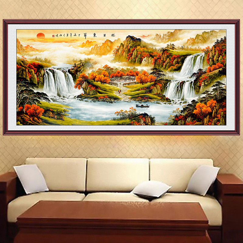 聚宝盆电视机背景墙壁布自贴旺财山水画沙发后面的壁画客厅装饰画,家居饰品,现代装饰画,淘宝优惠券,粉丝福利购,淘宝优惠卷