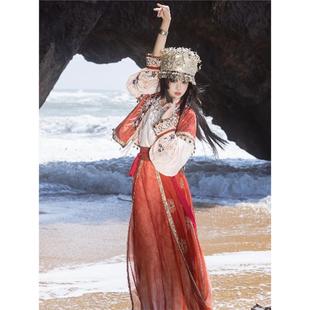 知雨意[异域小黑蛇]绣花对襟外套套头圆领破裙异域风汉元素套装