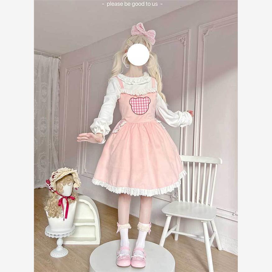 熊熊饼干少女小熊粉色连衣裙毛绒