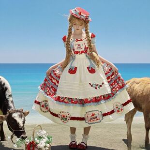 草莓塔塔lolital连衣裙蔷薇絮语印花洛丽塔小个子中长款甜美可爱