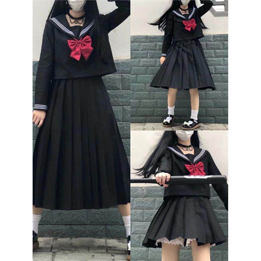 JK制服基础款正版原创女生长短裙黑色不良暗黑风格水手服班服套装