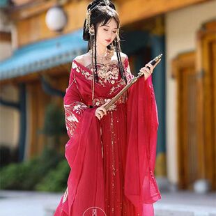 原创新款汉服十二花神帝姬魏晋南北朝重工晋制刺绣超仙红色拖尾