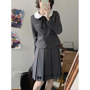蔓娜影JK原创【椿日高圆领西装】修身显瘦西服外套箱褶长裙套装女