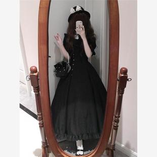 昼夜诗 暗黑系片裁cla系优雅气质lolita连衣裙撞色拼接领收腰长裙
