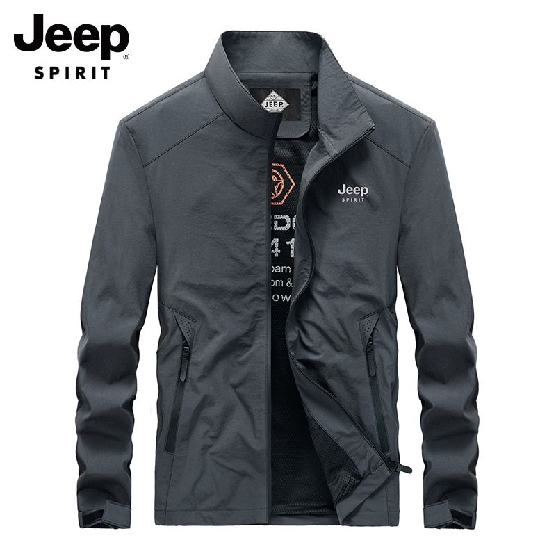 吉普春秋季男士立领夹克宽松商务行政大码休闲茄克衫外套男装