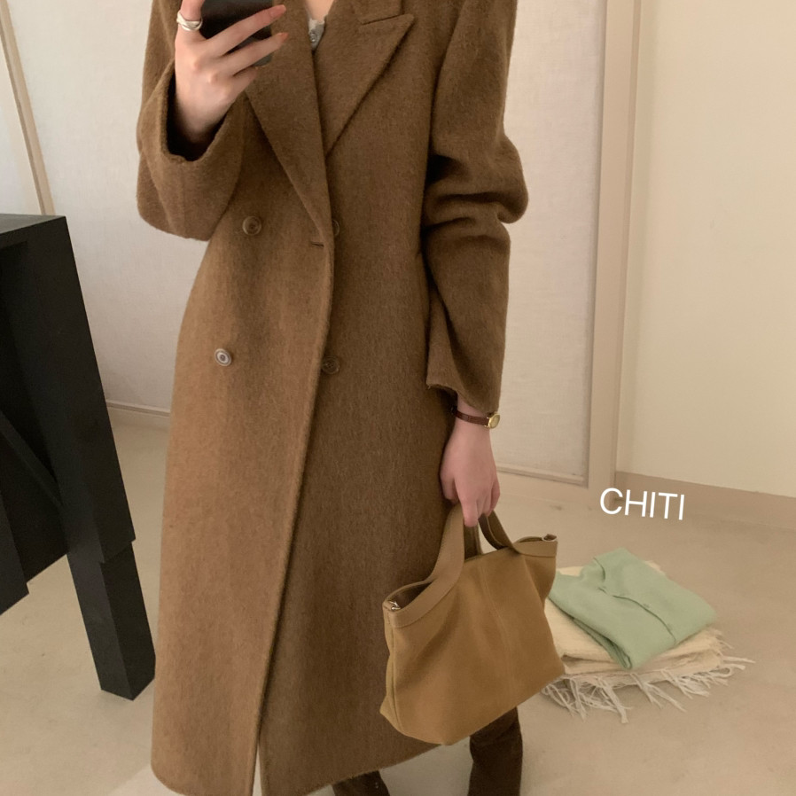 新通勤百搭西装领双排扣宽松羊毛外套（含100澳毛）,女装/女士精品,羽绒服,淘宝优惠券,粉丝福利购,淘宝优惠卷