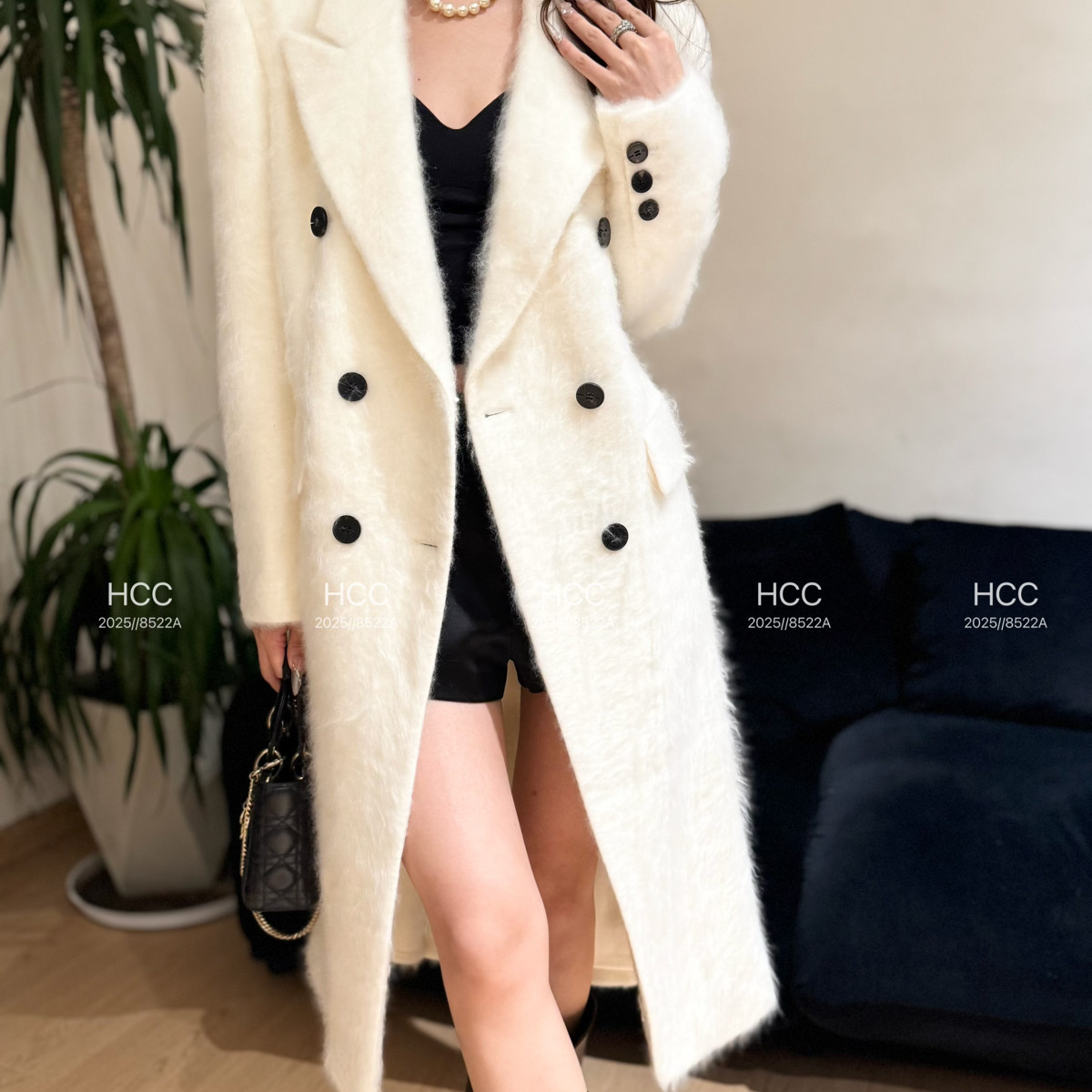上新法式复古双排扣毛呢修身长款羊毛外套（含90澳毛）不退不换