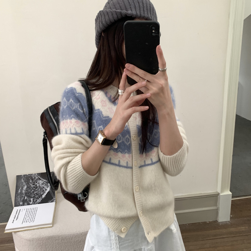 -泡菜馆韩国几何图案费尔岛保暖毛衣（含41.1绵羊毛）不退不换