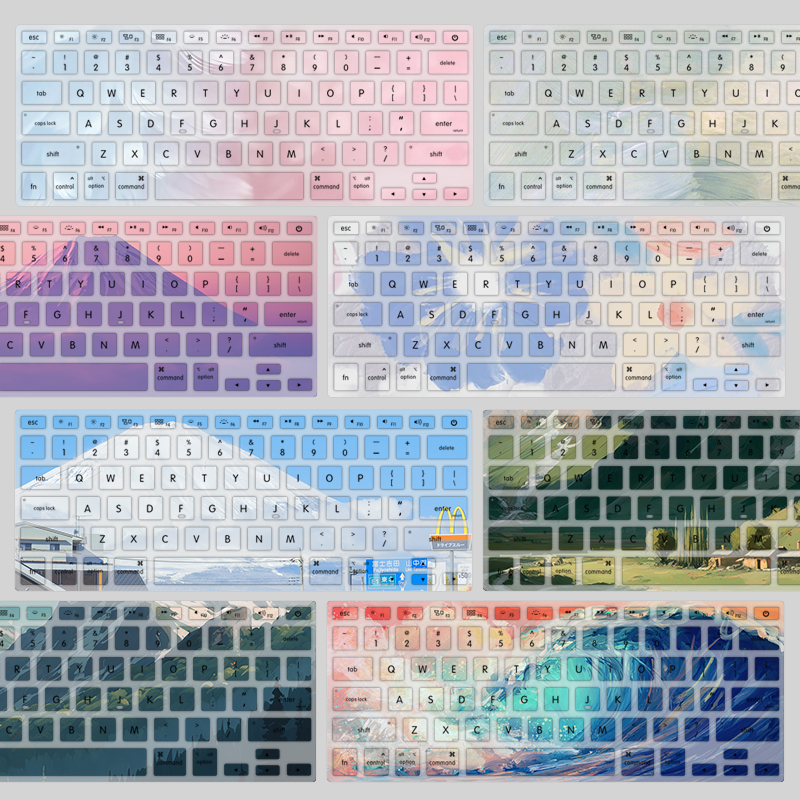 纹理水彩风景笔记本彩绘硅胶键盘防尘膜适用苹果MacBookpro14 air15 A2681 3240 3241 2991 3185 2442 1989
