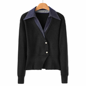 专柜599 715 牛仔拼接假两件开叉针织衫 木X 秋装