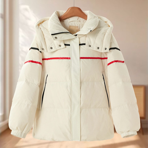 专柜1899鹅绒服【申】冬装 松紧束口袖条纹字母连帽羽绒服722