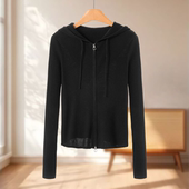 32%绵羊毛 冬装 专柜769 连帽抽绳修身 拉链针织外套085