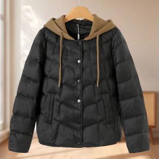 新款 冬季 针织连帽带抽绳简约休闲压线羽绒服602 女装 歌