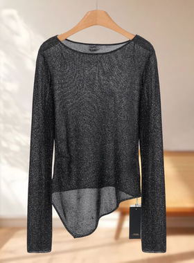 专柜799 97%粘纤【莫Y】春装 不规则修身亮丝带烫钻针织衫663