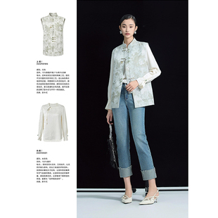 100粘纤 盘扣冰丝套头衬衫 木X 提花新中式 105 秋装 专柜659