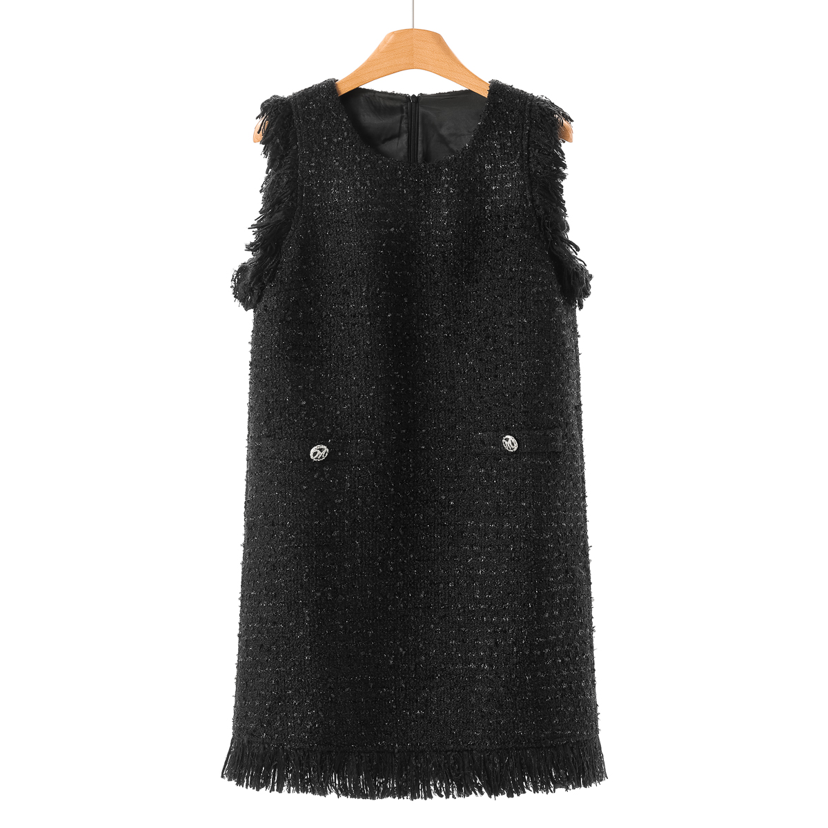 专柜899【莫Y】冬装 流苏小香风亮丝绵羊毛无袖连衣裙734