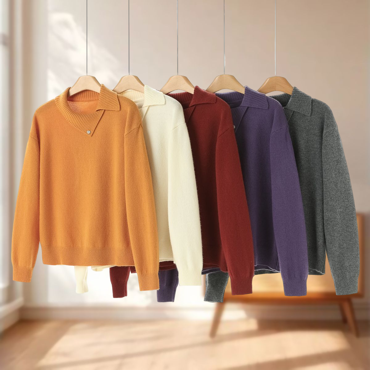 曦100绵羊毛【申】冬装 宽松舒适落肩袖翻领慵懒套头毛衣028