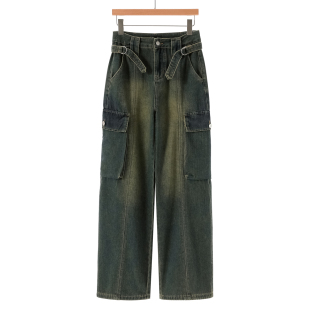 牛仔裤 专柜539 做旧含再生纤维素宽脚工装 冬季 881 兰