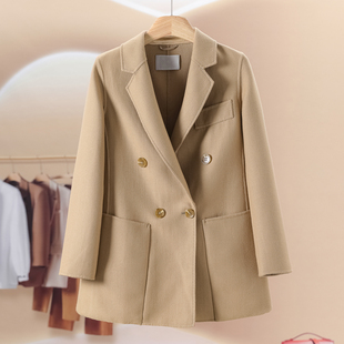 青 新款 双排扣西服式 冬季 女装 羊毛双面呢大衣600