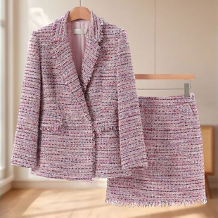 包臀短裙含绵羊毛套装 商场撤柜 毛条流苏外套 冬装 829 木X