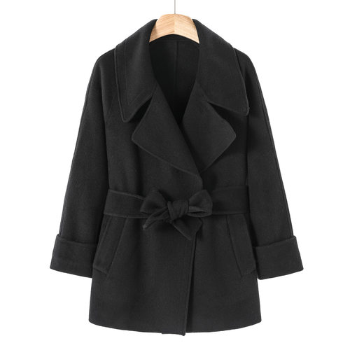 1599 100绵羊毛【熏】冬装*绍 西装领无扣配腰带双面呢外套511