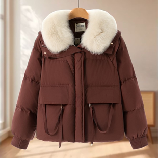 专柜2669狐狸蓬松毛领【兰】冬装 减龄韩系插肩袖羽绒服006