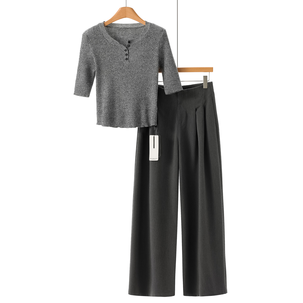 【姿】半开领针织上衣+直筒阔腿裤套装256~秋季新款女装