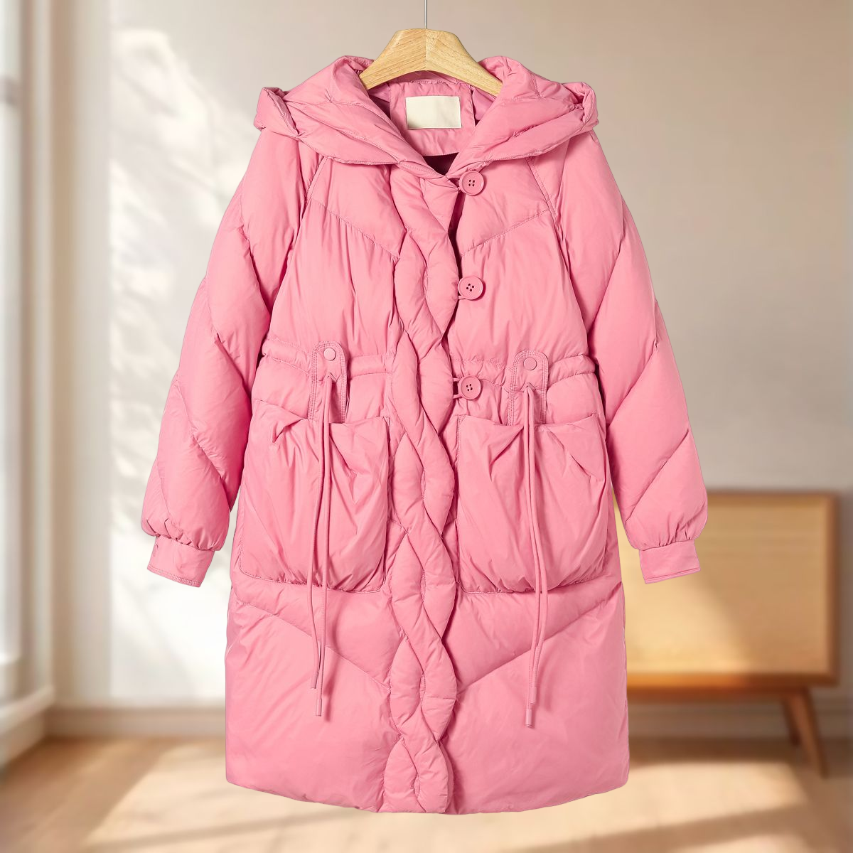 200G厚款~【慧】冬装 收腰插肩袖连帽纽扣羽绒服973蕾