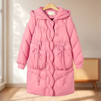 200G厚款~【慧】冬装 收腰插肩袖连帽纽扣羽绒服973蕾