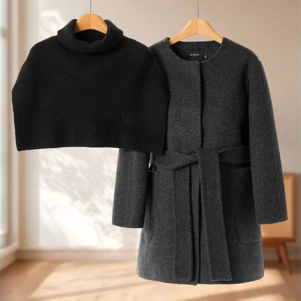 专柜2639 95%羊毛+5%羊绒【莫Y】冬装 两件套中长双面呢外套011