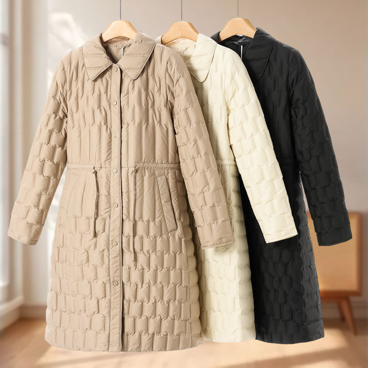 专柜1788【欧弟N】冬装 抽绳收腰翻领摁扣款薄羽绒服236