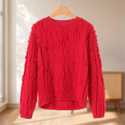 专柜998 50%绵羊毛【TH】冬装 水波花边温柔娴熟圆领毛衣211