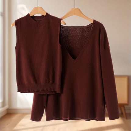 专柜669【兰】冬季 修身背心+宽松V领针织衫两件套021